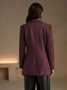 Anewsta Essential Suede Multi-Pocket Long Sleeve Elegant Blazer - Red Violet - View 2