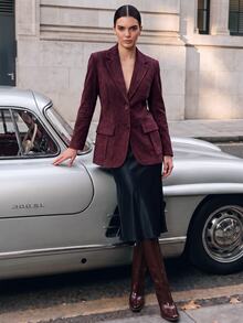 Anewsta Essential Suede Multi-Pocket Long Sleeve Elegant Blazer - Red Violet - View 5