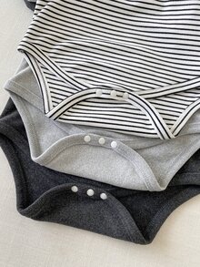 SHEIN Playful Pals 男嬰休閒百搭高領羅紋紋理面料長袖多件式連身衣套裝，秋冬款 - 彩色 - 查看 7