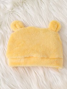 SHEIN Newborn Simple Solid Yellow Long Sleeve Fall Autumn/Winter Fleece Lined Jumpsuit With Hat And Gloves, Infant Homewear Set Pants Bear 3pcs Soft Cozy - Yellow - View 5