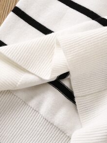 SHEIN Playful Pals Girls' Casual Ombre Striped Dress,Versatile White Sweater Dress For School,Back-To-School Autumn Fashion Fall Winter Everyday Wear For Young Girl - White - View 3