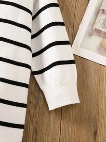 SHEIN Playful Pals Girls' Casual Ombre Striped Dress,Versatile White Sweater Dress For School,Back-To-School Autumn Fashion Fall Winter Everyday Wear For Young Girl - White - View 7