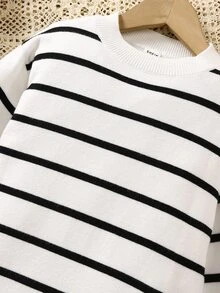 SHEIN Playful Pals Girls' Casual Ombre Striped Dress,Versatile White Sweater Dress For School,Back-To-School Autumn Fashion Fall Winter Everyday Wear For Young Girl - White - View 5