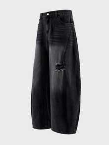 AXEPEAK Men's Fashion Button Pocket Distressed Loose Fit Denim Jeans - Black - View 4