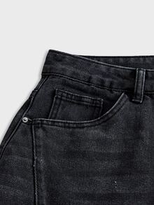 AXEPEAK Men's Fashion Button Pocket Distressed Loose Fit Denim Jeans - Black - View 9