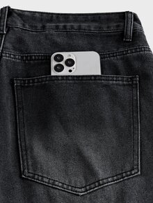 AXEPEAK Men's Fashion Button Pocket Distressed Loose Fit Denim Jeans - Black - View 7