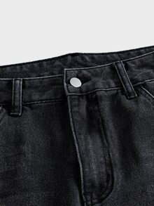 AXEPEAK Men's Fashion Button Pocket Distressed Loose Fit Denim Jeans - Black - View 8