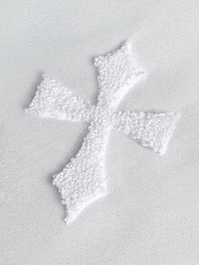 Manfinity EMRG 男士大碼街頭風熱門 INS 風格十字全印花刺繡毛巾 T 恤，日常穿搭，男友/丈夫禮物，週年紀念禮物，白色 - 白色 - 查看 3