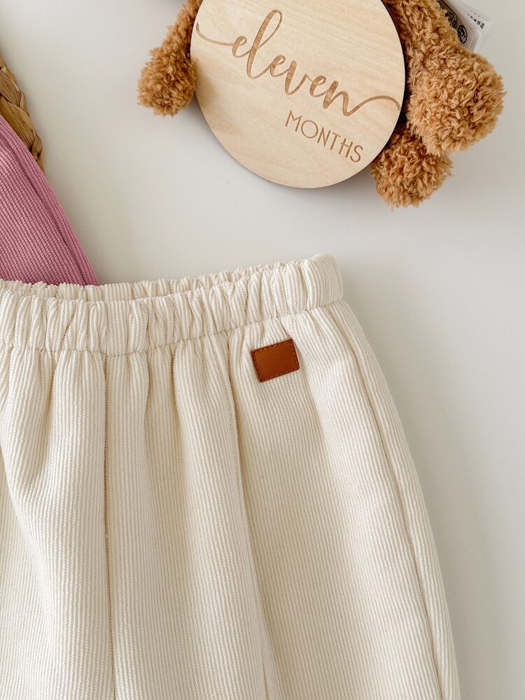 SHEIN Girls' Solid-Color Casual Straight-Leg Sweatpants; Fleece-Lined For Warmth; Suitable For Autumn And Winter.1 Random Piece - Beige - View 4