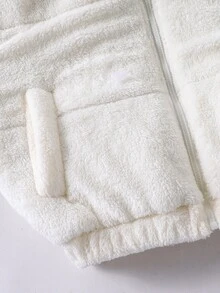 SHEIN Jaket Fleece Lengan Panjang untuk Remaja Perempuan, Jaket Puffer, Jaket Musim Dingin, Mantel, Jaket Bulu, Pakaian Musim Dingin untuk Anak Perempuan - Krem - View 7