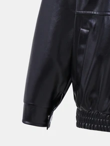 Tween Girls Long Sleeve Autumn Fashion Versatile Black Zip Up Jacket, Winter, Casual, Solid, Back To School, For Girls, Outfit - Black - View 3