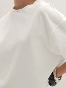 MUSEYN Kaos Polos Putih Model Oversized dengan Kerah Bulat, Lengan Pendek, Bahan Dasar - Putih - View 6