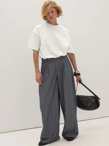 MUSEYN Kaos Polos Putih Model Oversized dengan Kerah Bulat, Lengan Pendek, Bahan Dasar - Putih - View 2