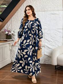 Lacomfia Casual All-Over Print Round Neck 3/4 Sleeve Loose Regular Fit Plus Size Dress, Spring/Summer Fall - Multicolor - View 6