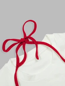 SHEIN Camiseta de manga corta con cuello redondo, ajuste regular, con estampado de estrella anudada - Blanco - Ver 5