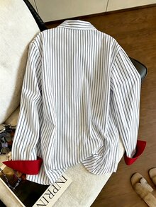 Resyla Plus Size Casual Striped Single-Breasted Contrast Color Fashion Shirt - Multicolor - View 2