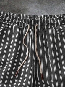EASEVO Men's Plus Size Striped   Casual Daily Shorts - Black and White - View 3