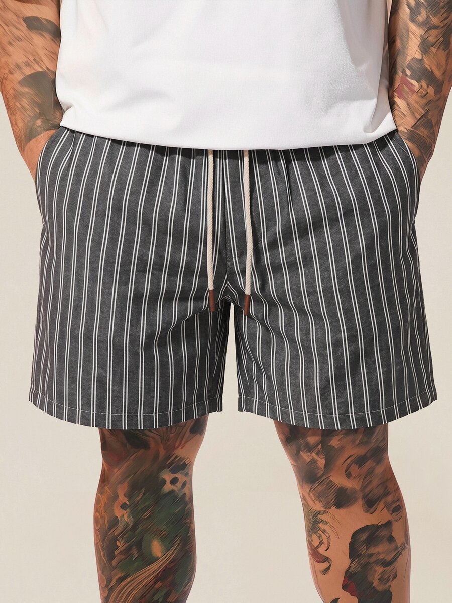EASEVO Men's Plus Size Striped Casual Daily Shorts - Black and White - View 1