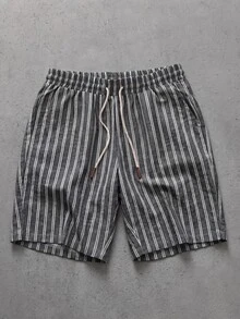 EASEVO Men's Plus Size Striped   Casual Daily Shorts - Black and White - View 2