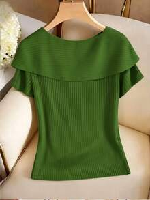 GlowEve Women's Solid Color Bow Decor Short Sleeve Button Design Casual T-Shirt - Green - View 2