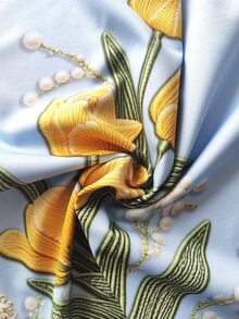 SHEIN Franclia 女士蓝色碎花七分袖衬衫，适合夏季休闲装、通勤和休闲穿着。 - 彩色 - 查看 7