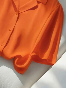 Franclia Casual Versatile Solid Color Collared Short Sleeve Shirt For Women, Summer - Orange - View 4