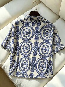 Franclia Casual Versatile Solid Color Collared Short Sleeve Summer Women's Shirt - Multicolor - View 2