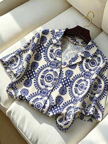 Franclia Casual Versatile Solid Color Collared Short Sleeve Summer Women's Shirt - Multicolor - View 6