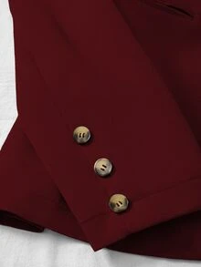 SHEIN Fiorisel Solid Color Single-Breasted Suit Jacket And Trousers Elegant Two-Piece Suit Fall Cloth For Women - Burgundy - View 5