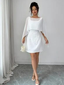 Elenzga Women's Elegant Mesh Patchwork Sleeveless Waist Cinched Minimalist White Party Cocktail Mini Dress, Suitable For Banquet, Party, Date - White - View 4