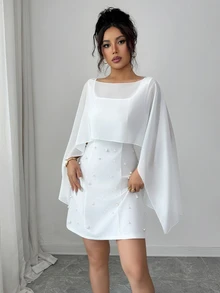Elenzga Women's Elegant Mesh Patchwork Sleeveless Waist Cinched Minimalist White Party Cocktail Mini Dress, Suitable For Banquet, Party, Date - White - View 5