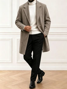 Core Aspect Men's Vintage Versatile Button Pocket Lapel Overcoat - Camel - View 3