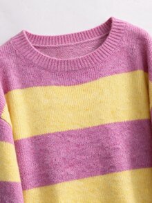 Selianne Elegant, Casual, And Adorable Round-Neck Long-Sleeved Sweater, Perfect For Everyday Home Wear, Women's Fall Outfits School Pink And Yellow - Multicolor - View 7