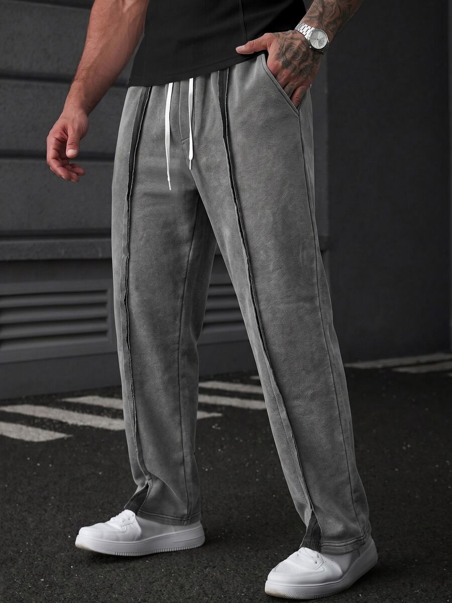 Manfinity Homme Men's Streetwear Fashion Drawstring Sweatpants - Grey - View 1