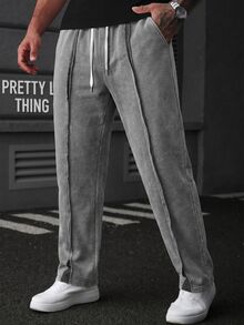 Manfinity Homme Men's Streetwear Fashion Drawstring Sweatpants - Grey - View 4
