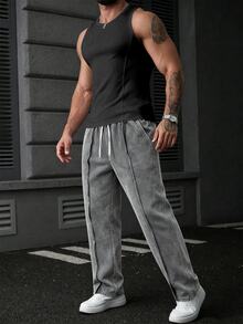 Manfinity Homme Men's Streetwear Fashion Drawstring Sweatpants - Grey - View 3