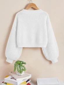 SHEIN Essnce 大码女式纯色单排扣休闲百搭通勤长袖开衫 - 白色 - 查看 2