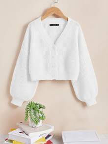 SHEIN Essnce 大码女式纯色单排扣休闲百搭通勤长袖开衫 - 白色 - 查看 4
