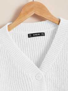 SHEIN Essnce 大码女式纯色单排扣休闲百搭通勤长袖开衫 - 白色 - 查看 5