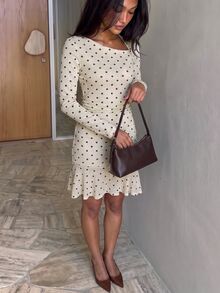 Siren Gaze Gaun Mini Kasual Lipit Polkadot untuk Wanita, Cocok untuk Sehari-hari di Musim Panas - Aprikot - View 6