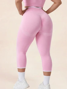 Rhythm Era Plus Size High Waist Seamless Sports Capris Gym Pink Summer - Baby Pink - View 2