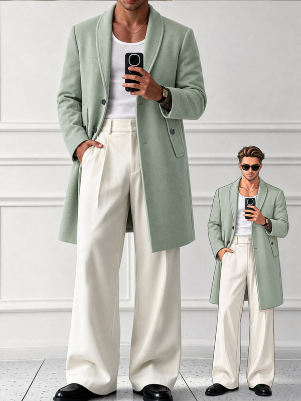 Manfinity Homme Men's Solid Color Casual Long Sleeve Overcoat With Pocket Design, Suitable For Daily Commute Wear, Also An Ideal Gift For Boyfriend And Husband
