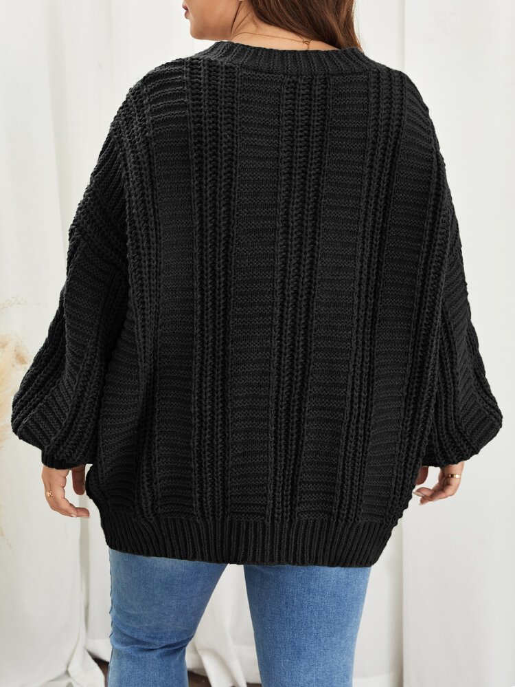 SHEIN Frenchy Cárdigan casual de talla grande para mujer, de un solo boton, de manga larga con hombros caídos, en unicolor, para otoño/invierno - Negro - Añade 2