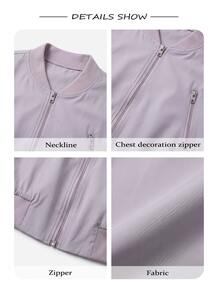 EMERY ROSE Plus Size Women's Solid Color Long Sleeve Zipper Casual Baseball Jacket, Suitable For Autumn Wear Fall - Purple - View 8