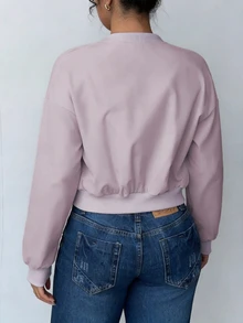 EMERY ROSE Plus Size Women's Solid Color Long Sleeve Zipper Casual Baseball Jacket, Suitable For Autumn Wear Fall - Purple - View 2