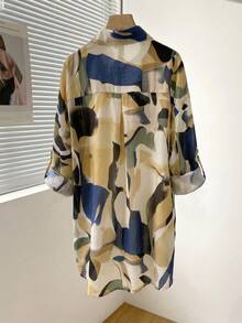 EMERY ROSE Plus Size Vacation Minimalist Printed Single-Breasted Jacket, Versatile For Daily Wear Fall - Multicolor - View 2