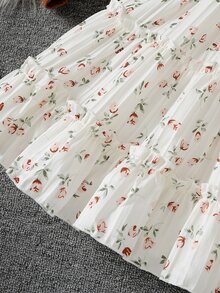 SHEIN Elladie kids 两件套女童时尚套装，包括一件翻领长袖外套和一条松紧腰A字印花吊带裙，适合休闲、度假穿着，春秋季少女穿搭。两件套女童套装，灯芯绒外套，女童灯芯绒外套，冬季款。 - 棕色 - 查看 7
