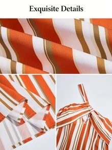 Brilight Women Y2K Striped Halter Dress, Twist Front Cutout Slim Fit, Party Nightclub Holiday Evening Wedding Guest Outfit - Orange - View 9