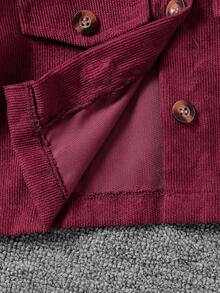 SHEIN Elladie kids 2件組女童秋季家庭套裝 時尚翻領長袖外套＋彈性腰花卉印花洋裝 休閒穿搭 1歲生日適用 - 酒紅色 - 查看 8