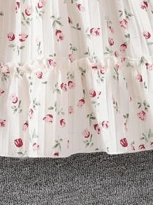 SHEIN Elladie kids 2件組女童秋季家庭套裝 時尚翻領長袖外套＋彈性腰花卉印花洋裝 休閒穿搭 1歲生日適用 - 酒紅色 - 查看 5